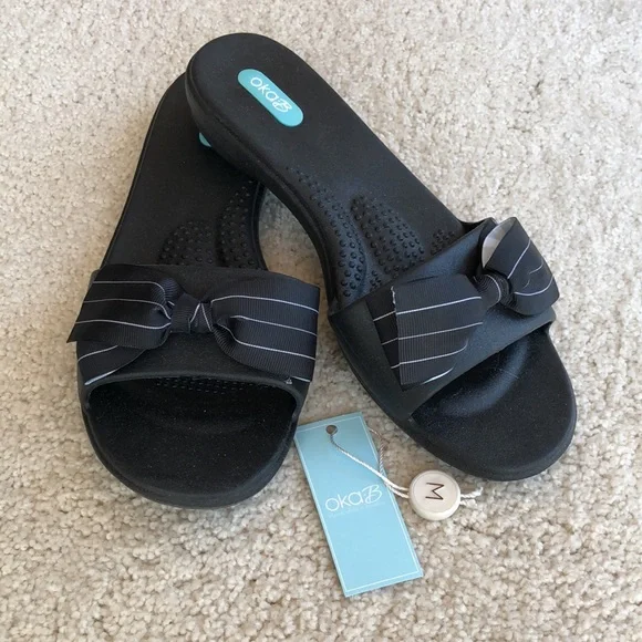 OKA b. NEW black slides that have black bows with white stripes - Picture 8 of 8